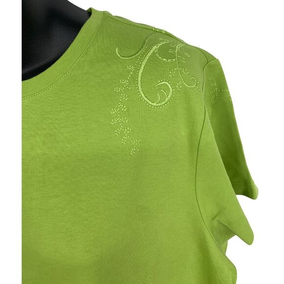 Coldwater Creek Green Women Plus 2X Top Tee Shirt Short Sleeve Embroidery New - Picture 4 of 9